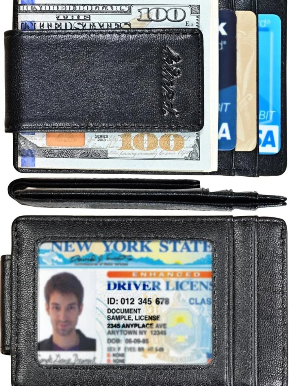 Slim Leather Money Clip Wallet for Men, RFID Blocking, Minimalist Card Holder